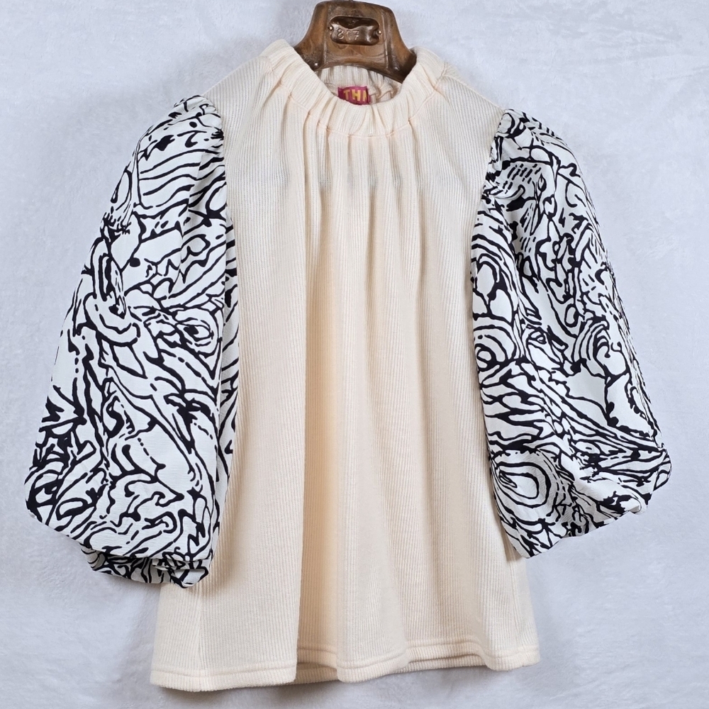 Anthropologie THML Puff Statement Sleeve Ribbed Top Romantic Maximalist Sz.XS - Picture 5 of 11